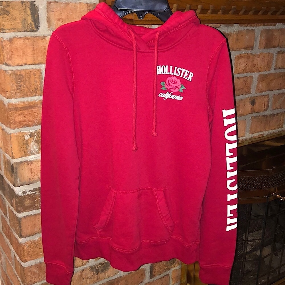 Hollister Girls Hoodie Flower Graphic Red XS